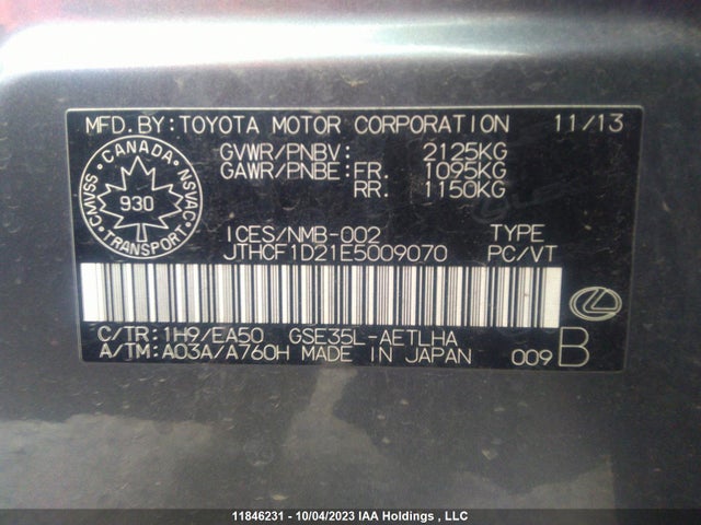Lexus IS 250 2014 JTHCF1D21E5009070 Image 9
