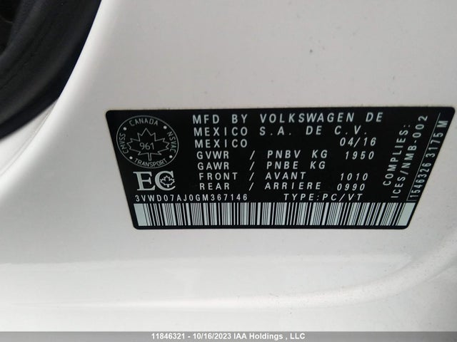 3VWD07AJ0GM367146 Volkswagen Jetta Sedan 1.8t Sport