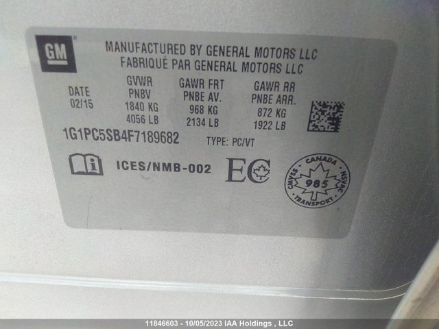 Chevrolet Cruze 1lt 2015 1G1PC5SB4F7189682 Image 9