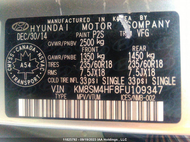 Hyundai SANTA FE 2015 KM8SM4HF8FU109347 Image 9