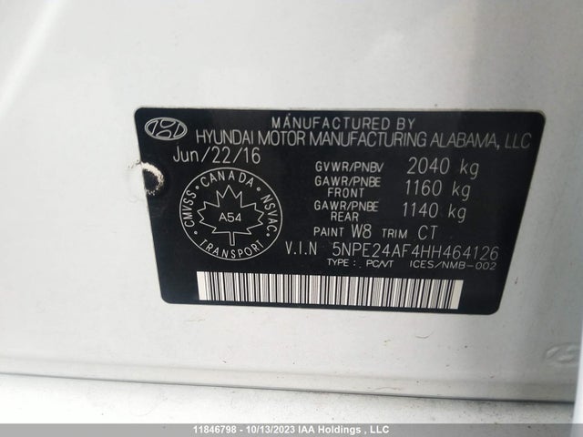 Aukcja sprzedaży 2017 Hyundai Sonata 2.4l Gls, vin: 5NPE24AF4HH464126, numer aukcji: 11846798