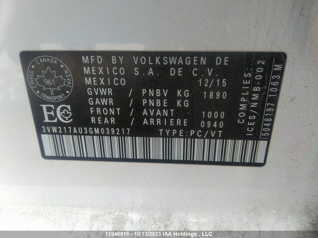 3VW217AU3GM039217 Volkswagen Golf Trendline/highline