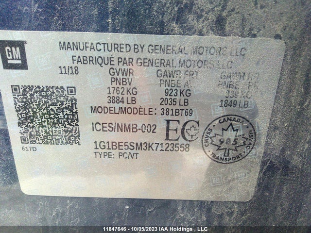 Chevrolet CRUZE LT 2019 1G1BE5SM3K7123558 Image 9