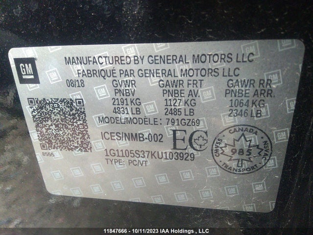 Chevrolet Impala Premier 2019 1G1105S37KU103929 Image 9