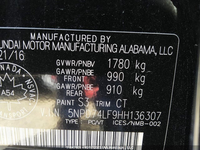 Hyundai ELANTRA 2017 5NPD74LF9HH136307 Image 9