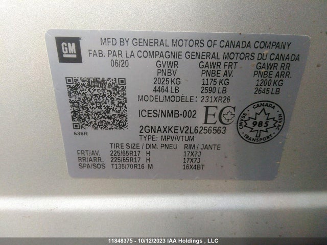 Chevrolet EQUINOX LT 2020 2GNAXKEV2L6256563 Image 9