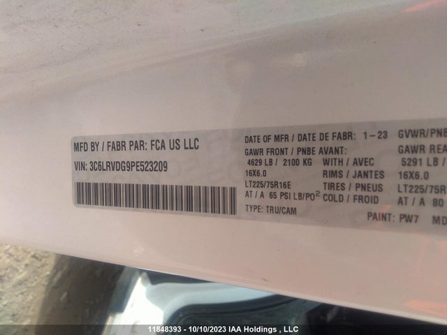 3C6LRVDG9PE523209 RAM Promaster Cargo Van