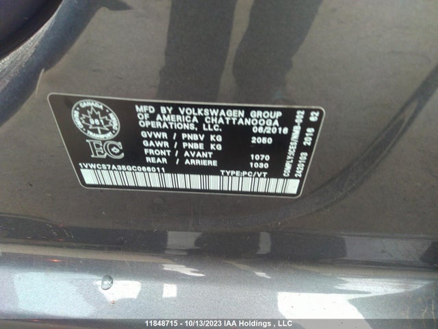 1VWCS7A35GC066011 Volkswagen Passat Highline