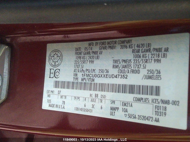 Ford ESCAPE SE 2014 1FMCU0GXXEUD47352 Image 9