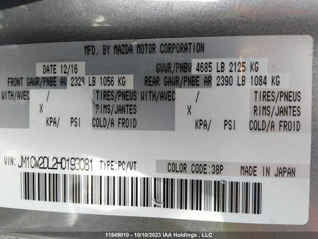 JM1CW2DL2H0193081 Mazda Mazda5 Gt