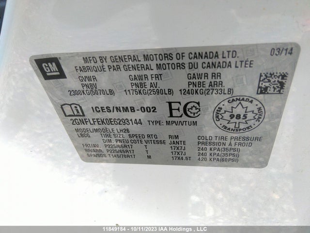 Chevrolet EQUINOX LT 2014 2GNFLFEK0E6293144 Image 9