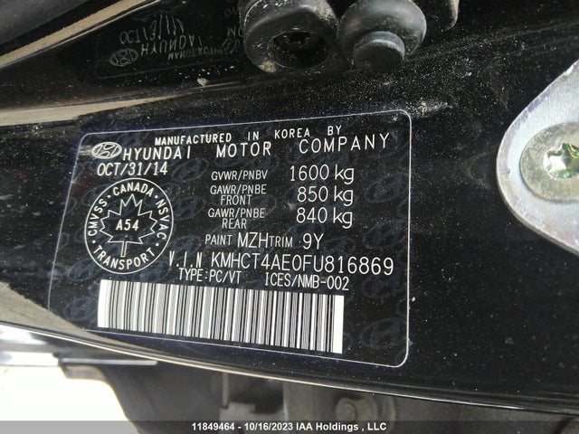 Hyundai ACCENT 2015 KMHCT4AE0FU816869 Image 9