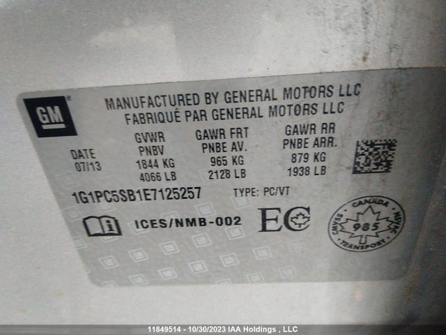 Chevrolet Cruze 1lt 2014 1G1PC5SB1E7125257 Image 9