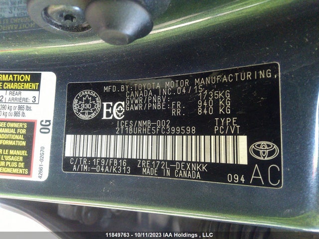 Toyota COROLLA CE/S/LE 2015 2T1BURHE5FC399598 Image 9
