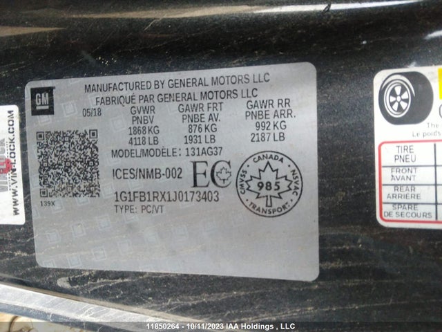 Chevrolet Camaro 1lt 2018 1G1FB1RX1J0173403 Image 9