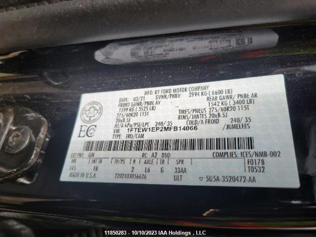 Ford F150 Supercrew 2021 1FTEW1EP2MFB14066 Image 9