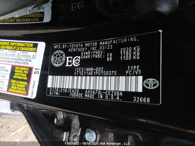 Toyota CAMRY SE 2023 4T1G11AK1PU150375 Image 9
