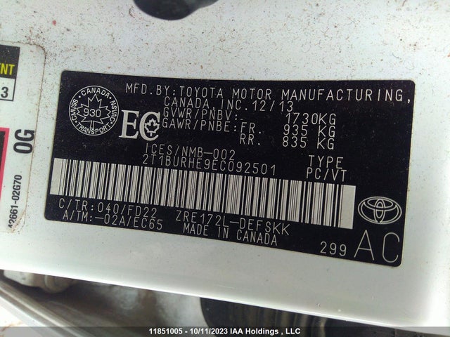 Toyota COROLLA CE/S/LE 2014 2T1BURHE9EC092501 Image 9