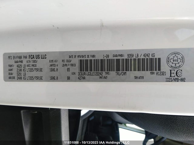 3C6URVJG3LE122242 RAM Promaster Cargo Van