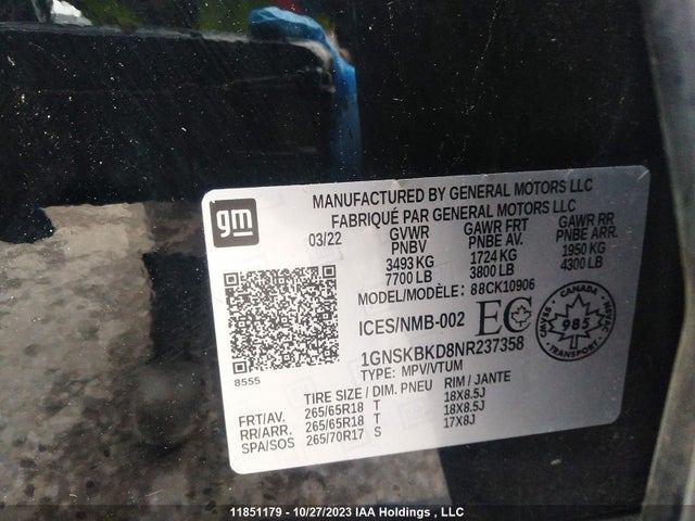 Chevrolet Suburban Ls 2022 1GNSKBKD8NR237358 Image 9