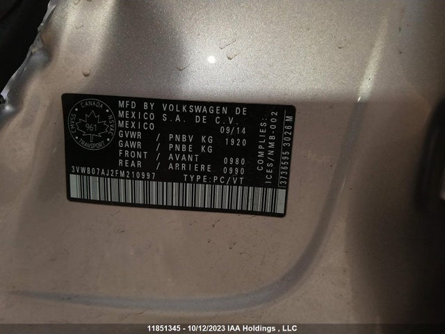 3VWB07AJ2FM210997 Volkswagen Jetta Sedan Comfortline/trendline+