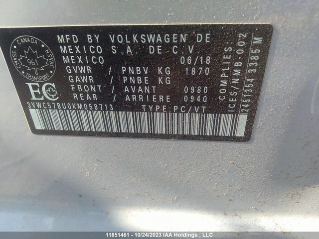 3VWC57BU0KM058713 Volkswagen Jetta Comfortline