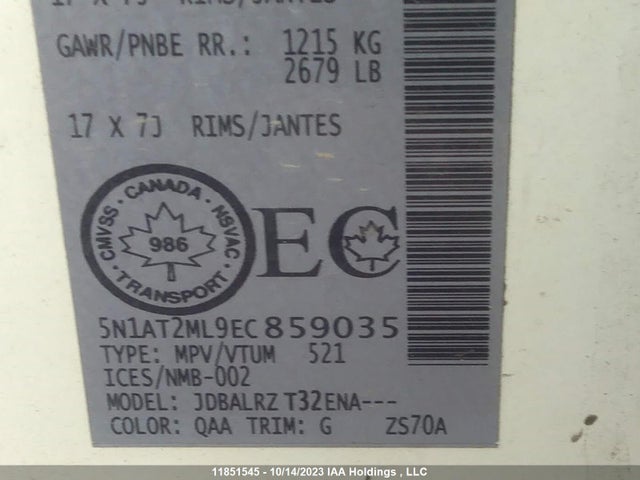 Nissan ROGUE S/SV 2014 5N1AT2ML9EC859035 Image 9