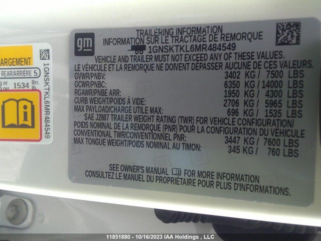 Chevrolet TAHOE 2021 1GNSKTKL6MR484549 Image 9