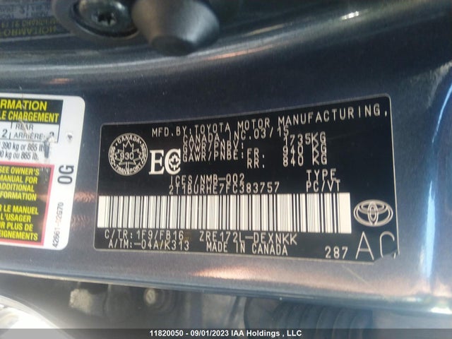 Toyota COROLLA CE/S/LE 2015 2T1BURHE7FC383757 Image 9