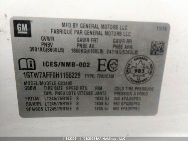 1GTW7AFF0H1156228 GMC l20- flexible fuel engine, iron