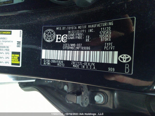 Toyota Corolla L/le/xle 2021 5YFBPMBE2MP189086 Image 9