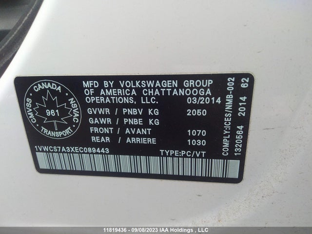 1VWCS7A3XEC089443 Volkswagen Passat Highline