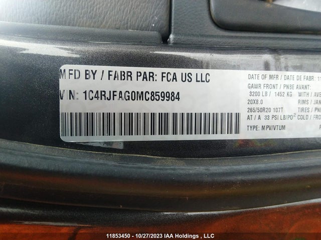 1C4RJFAG0MC859984 Jeep Grand Cherokee Altitude