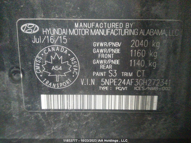 Hyundai Sonata 2.4l Gl 2016 5NPE24AF3GH272341 Image 9