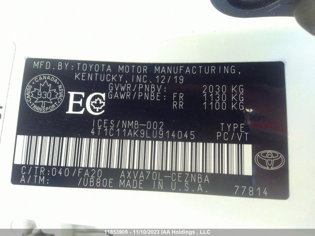 Toyota CAMRY LE 2020 4T1C11AK9LU914045 Image 9