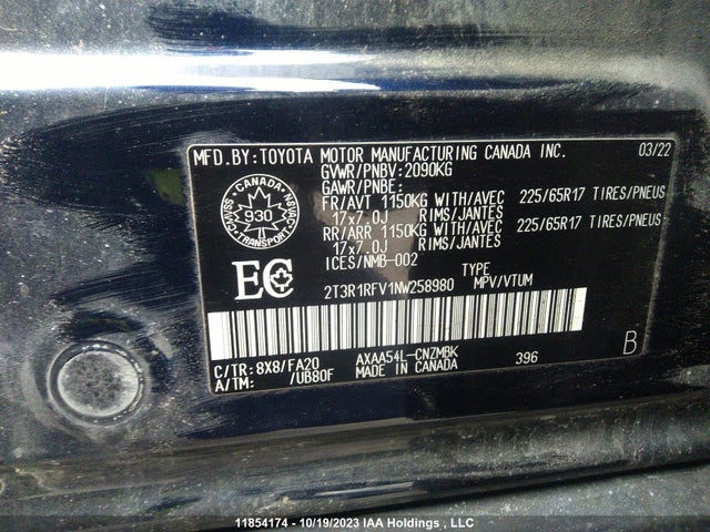Продаж на аукціоні авто 2022 Toyota Rav4 Xle, vin: 2T3R1RFV1NW258980, номер лоту: 11854174