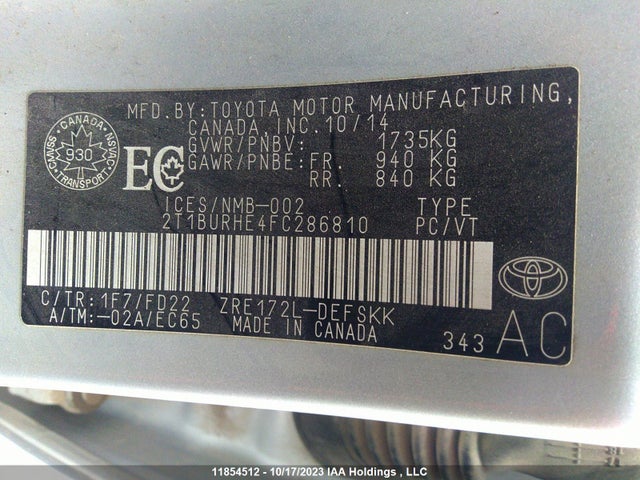 Toyota COROLLA CE/S/LE 2015 2T1BURHE4FC286810 Image 9