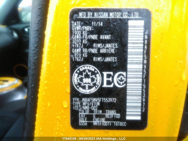 Nissan Juke Sl/sv 2015 JN8AF5MV5FT553972 Image 9