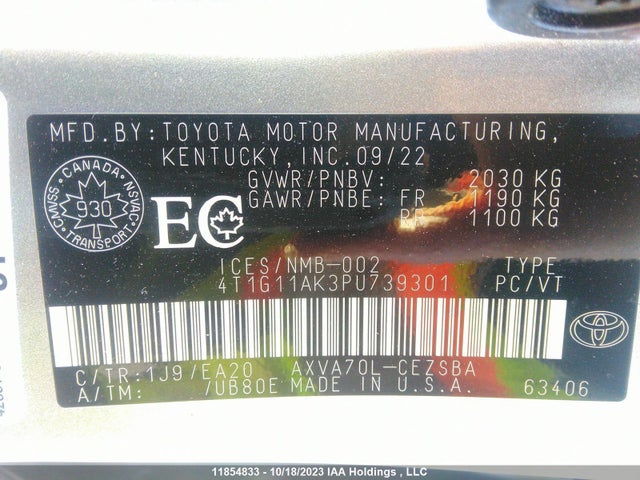 Toyota CAMRY SE 2023 4T1G11AK3PU739301 Image 9