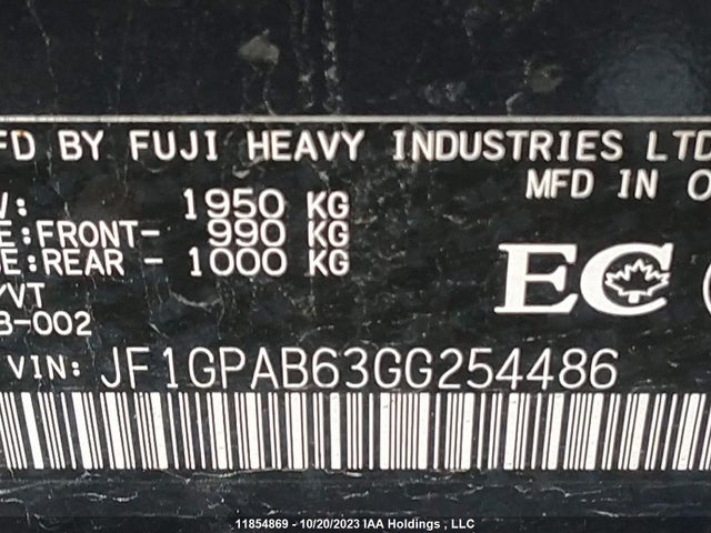 JF1GPAB63GG254486 Subaru 2.0l na