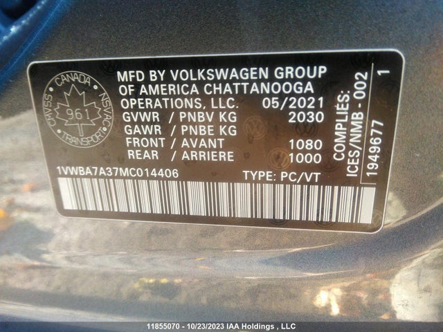1VWBA7A37MC014406 Volkswagen Passat Highline
