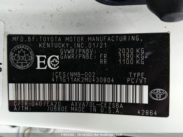 Toyota CAMRY SE 2021 4T1G11AK2MU430804 Image 9