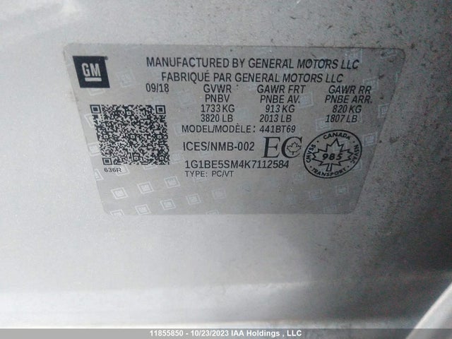 Chevrolet CRUZE LT 2019 1G1BE5SM4K7112584 Image 9