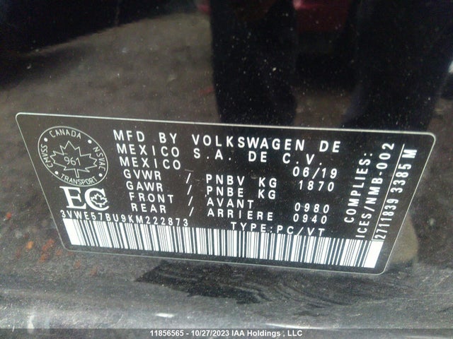 3VWE57BU9KM222873 Volkswagen Jetta Highline