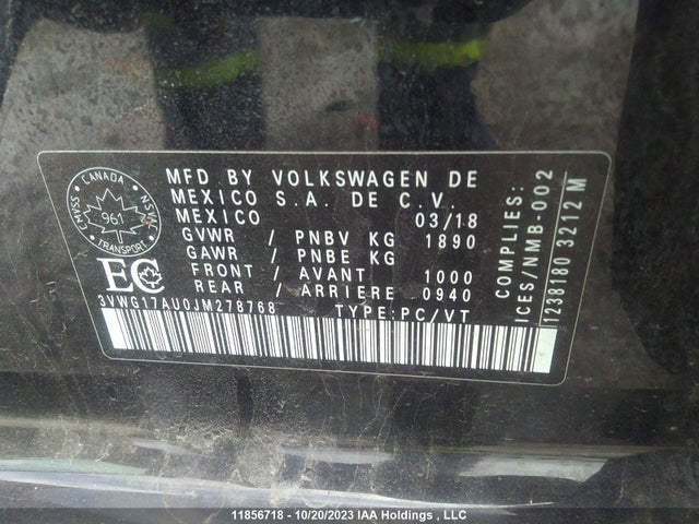 3VWG17AU0JM278768 Volkswagen Golf Trendline/comfortline