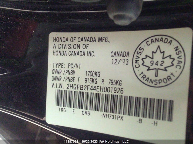 Honda r18z1 2014 2HGFB2F44EH001926 Image 25