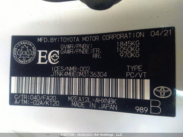 Toyota COROLLA HATCHBACK 2021 JTNK4MBE0M3136304 Image 9