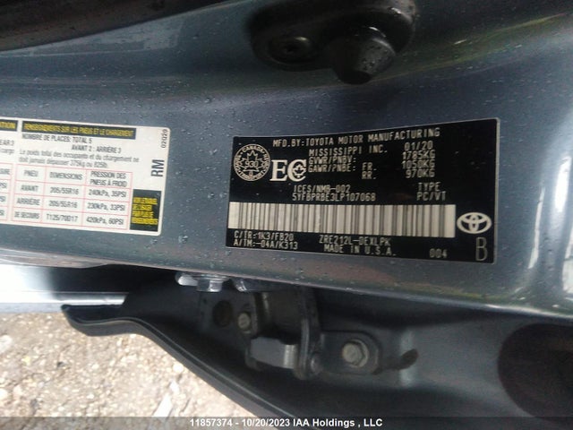 Toyota Corolla Le/l/xle 2020 5YFBPRBE3LP107068 Image 9