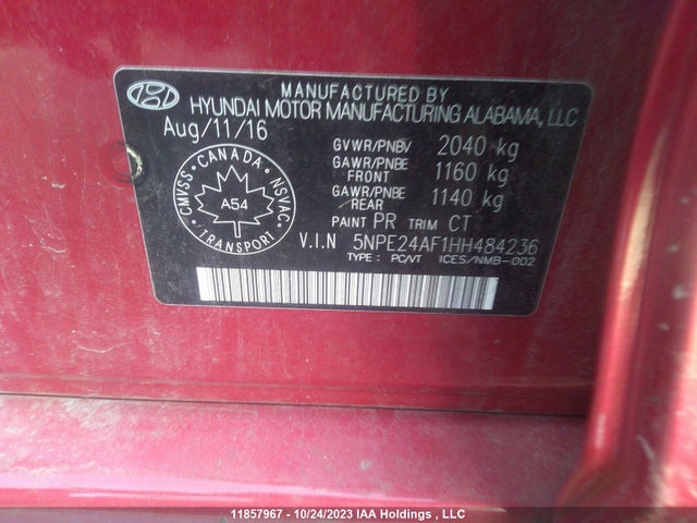 Hyundai Sonata 2.4l Gl 2017 5NPE24AF1HH484236 Image 9