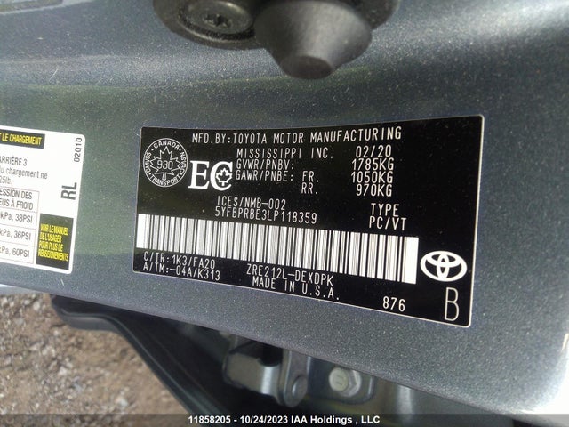 Toyota Corolla Le/l/xle 2020 5YFBPRBE3LP118359 Image 9